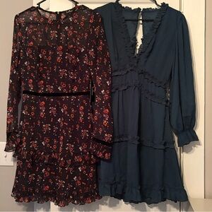 Lulu's Floral + Black Dress and Emerald Long Sleeve Dresses XS New